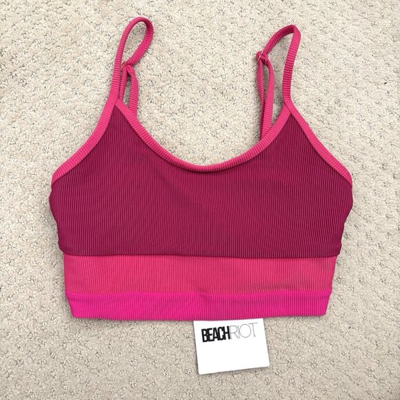 NEW Beach Riot Eva Pink Colorblock Ribbed Bikini Top Women’s Size Small - Picture 2 of 7